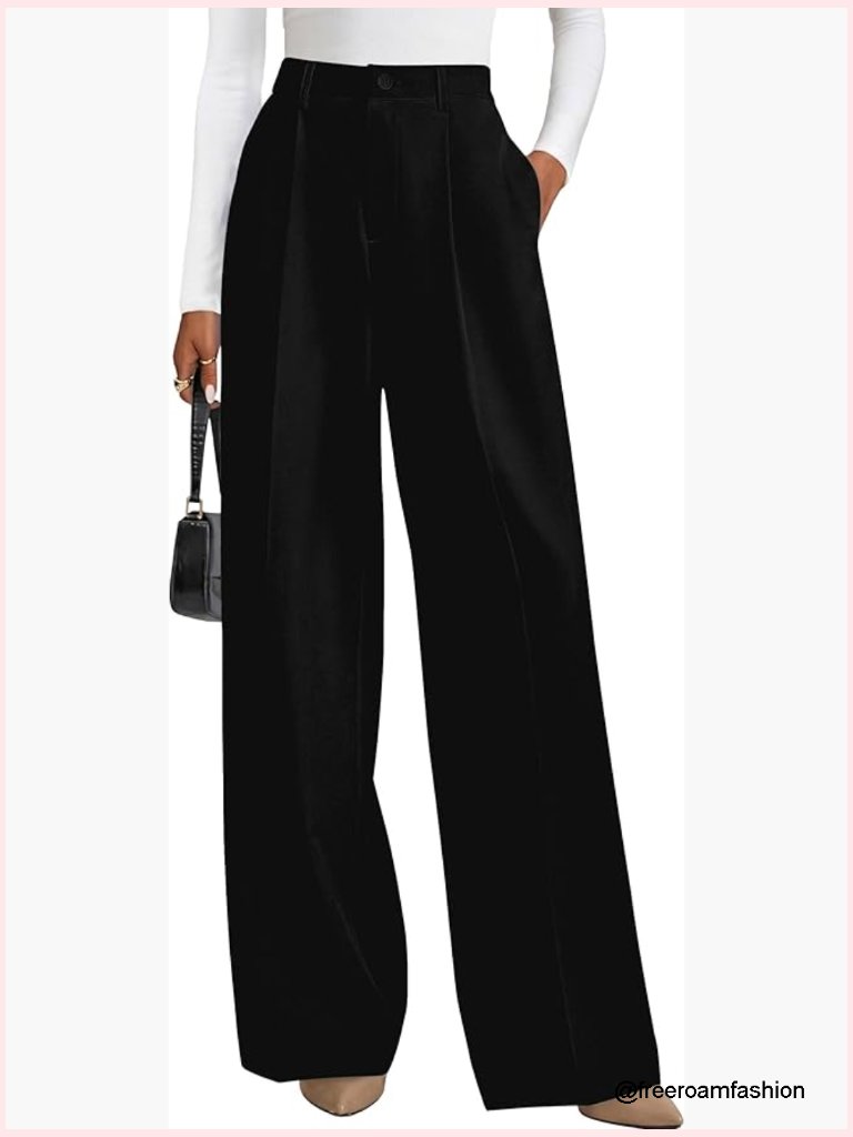 Wide Leg Pants High Waisted Business Casual Work Trousers With Pockets
